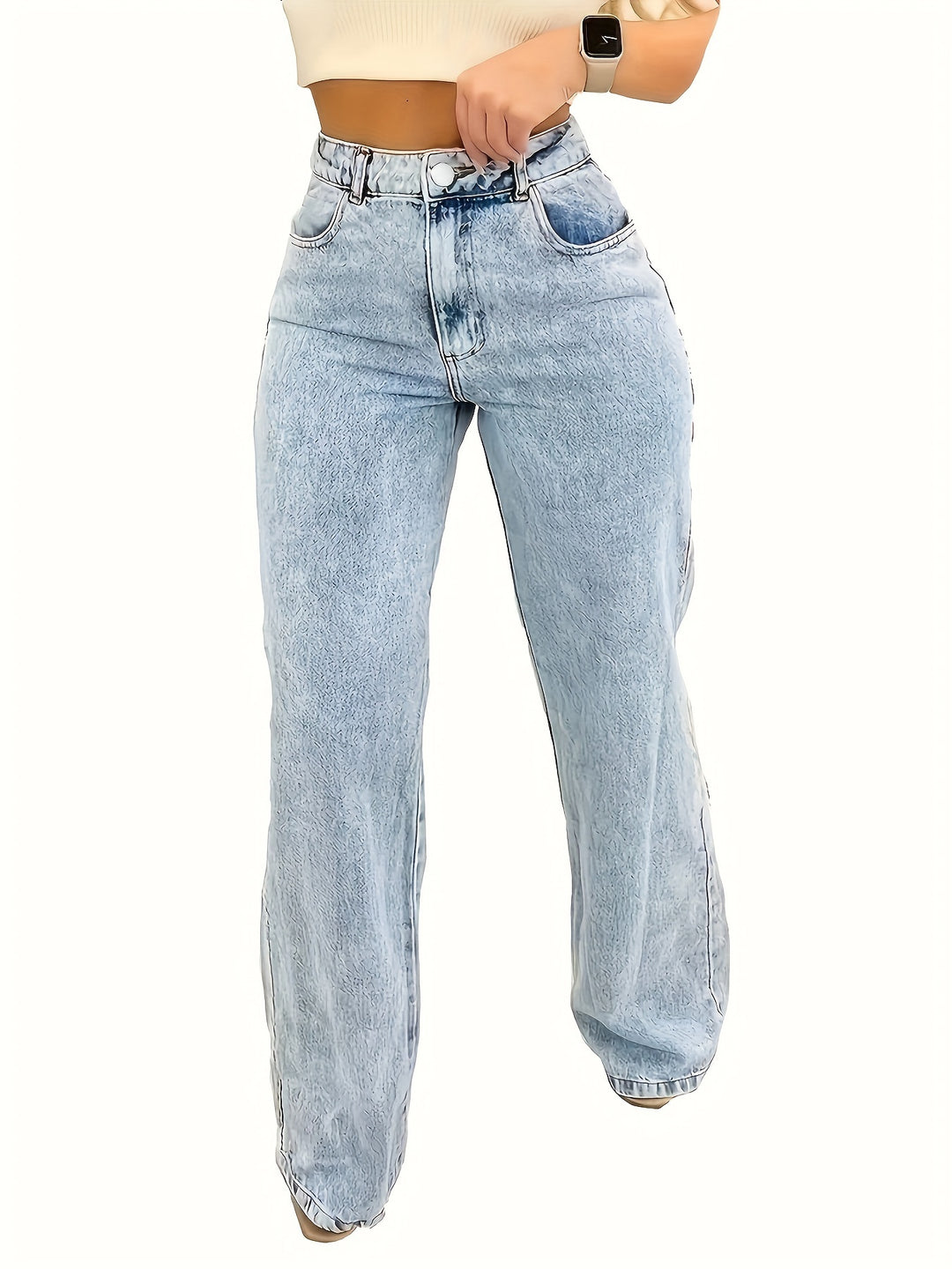 High-Waisted Stretch Jeans met Sneeuwvlok Detail
