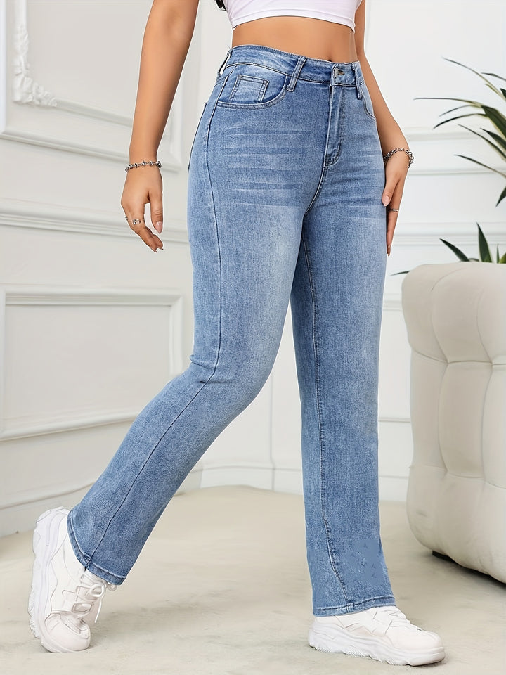 High-Waisted Slim Fit Stretchjeans met Rechte Pijp