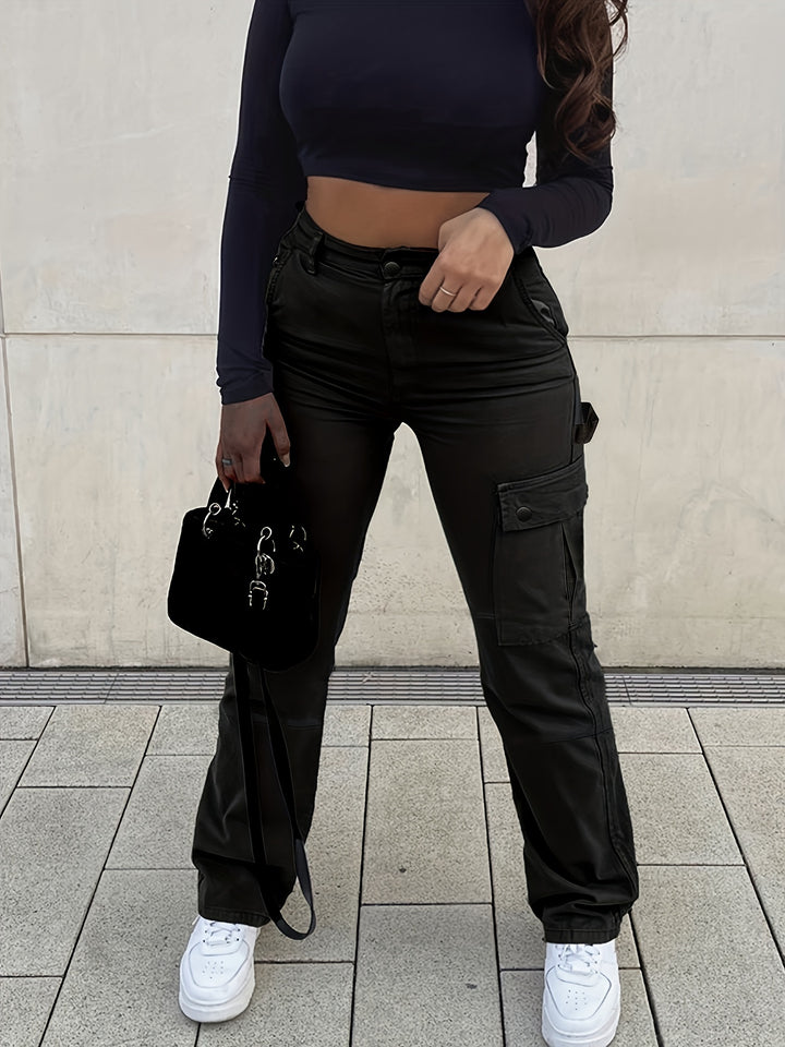 Retro Hoge Taille Stretch Cargo Jeans in Y2K Street Style