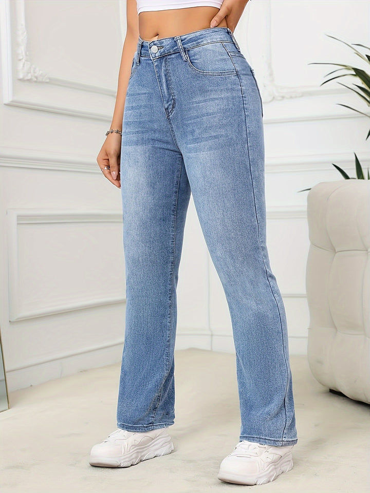 High-Waisted Slim Fit Stretchjeans met Rechte Pijp