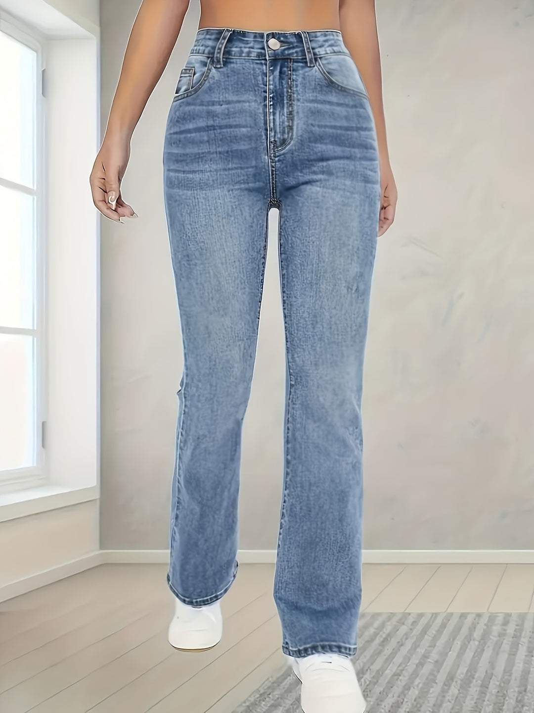 High-Waisted Slim Fit Stretchjeans met Rechte Pijp