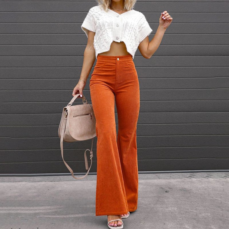 LaFashionMode - Broek met Hoge Taille en Uitlopende Pijpen