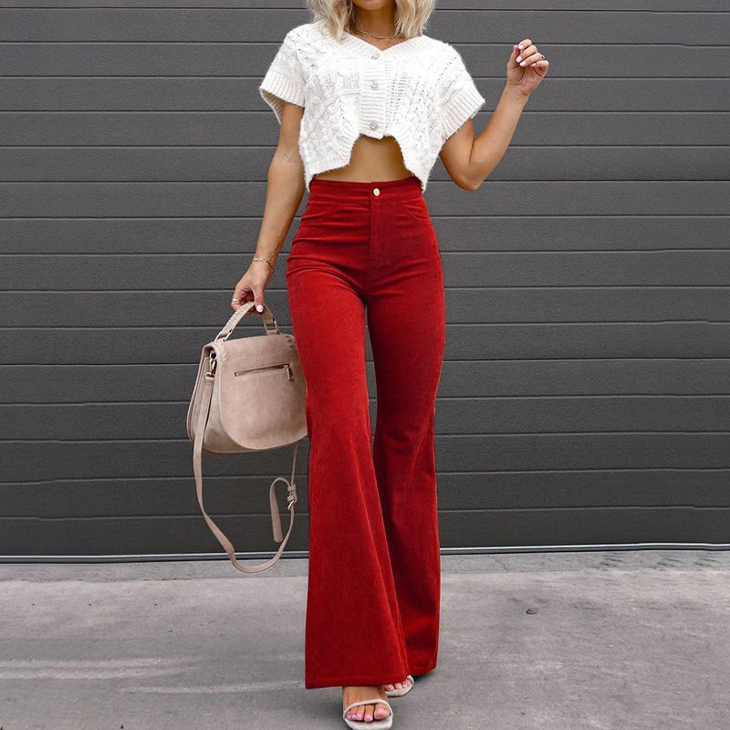 LaFashionMode - Broek met Hoge Taille en Uitlopende Pijpen