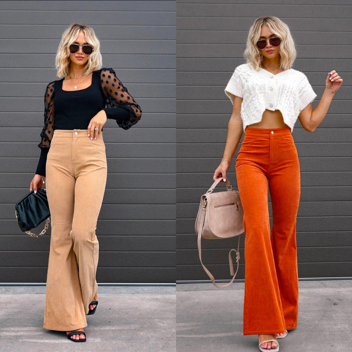 LaFashionMode - Broek met Hoge Taille en Uitlopende Pijpen
