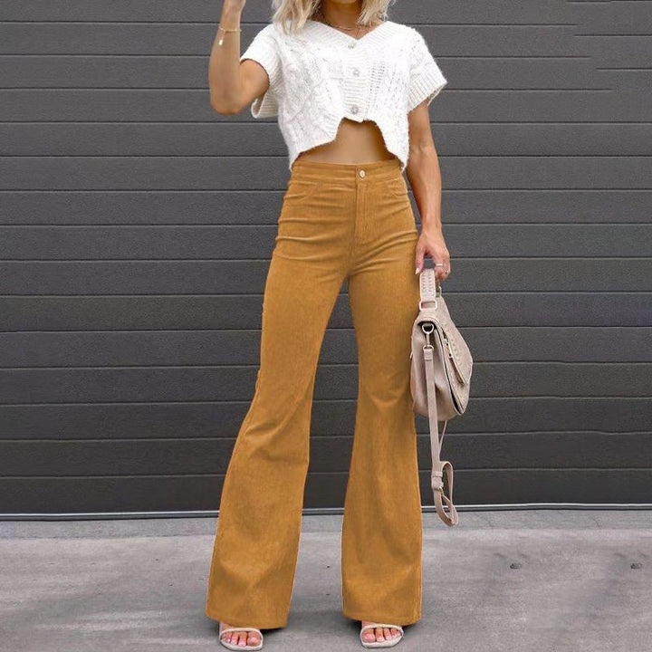 LaFashionMode - Broek met Hoge Taille en Uitlopende Pijpen